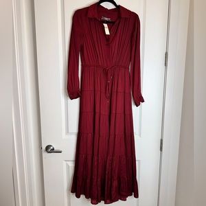 Anthropologie Tiered tie-waist long-sleeve dress